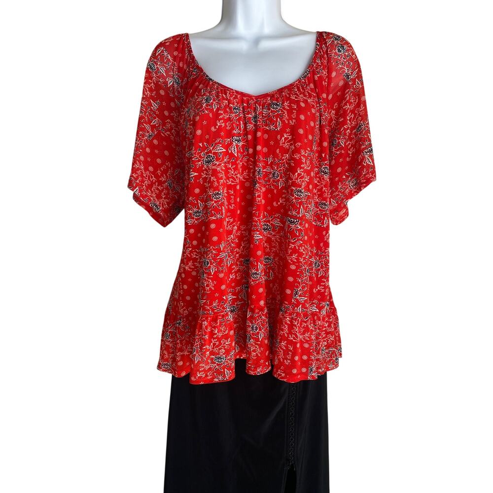 Y2K Ember Women's Plus Size XL Prairie Floral Boho Romantic Red Fairy Blouse